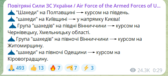 Атака &quot;Шахедов&quot;: в Киеве объявили воздушную тревогу (отбой)